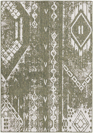 Green 7' 1 x 10' Outdoor Bohemian Rectangle Area Rug Weather Resistant for Patio, Deck, Terrace, Balcony, Porch 100% Polypropylene Boho Carpet Mat for Sale at Rug Engine