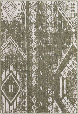 Green 6' 1 x 9' Outdoor Bohemian Rectangle Area Rug Weather Resistant for Patio, Deck, Terrace, Balcony, Porch 100% Polypropylene Boho Carpet Mat for Sale at Rug Engine