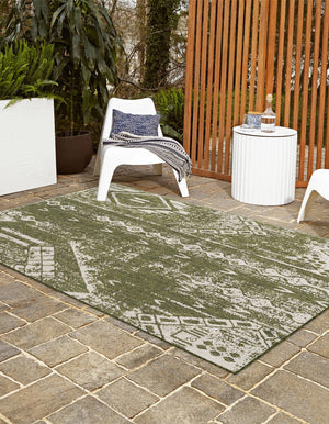 Green 7' 1 x 10' Outdoor Bohemian Rectangle Area Rug Weather Resistant for Patio, Deck, Terrace, Balcony, Porch 100% Polypropylene Boho Carpet Mat for Sale at Rug Engine