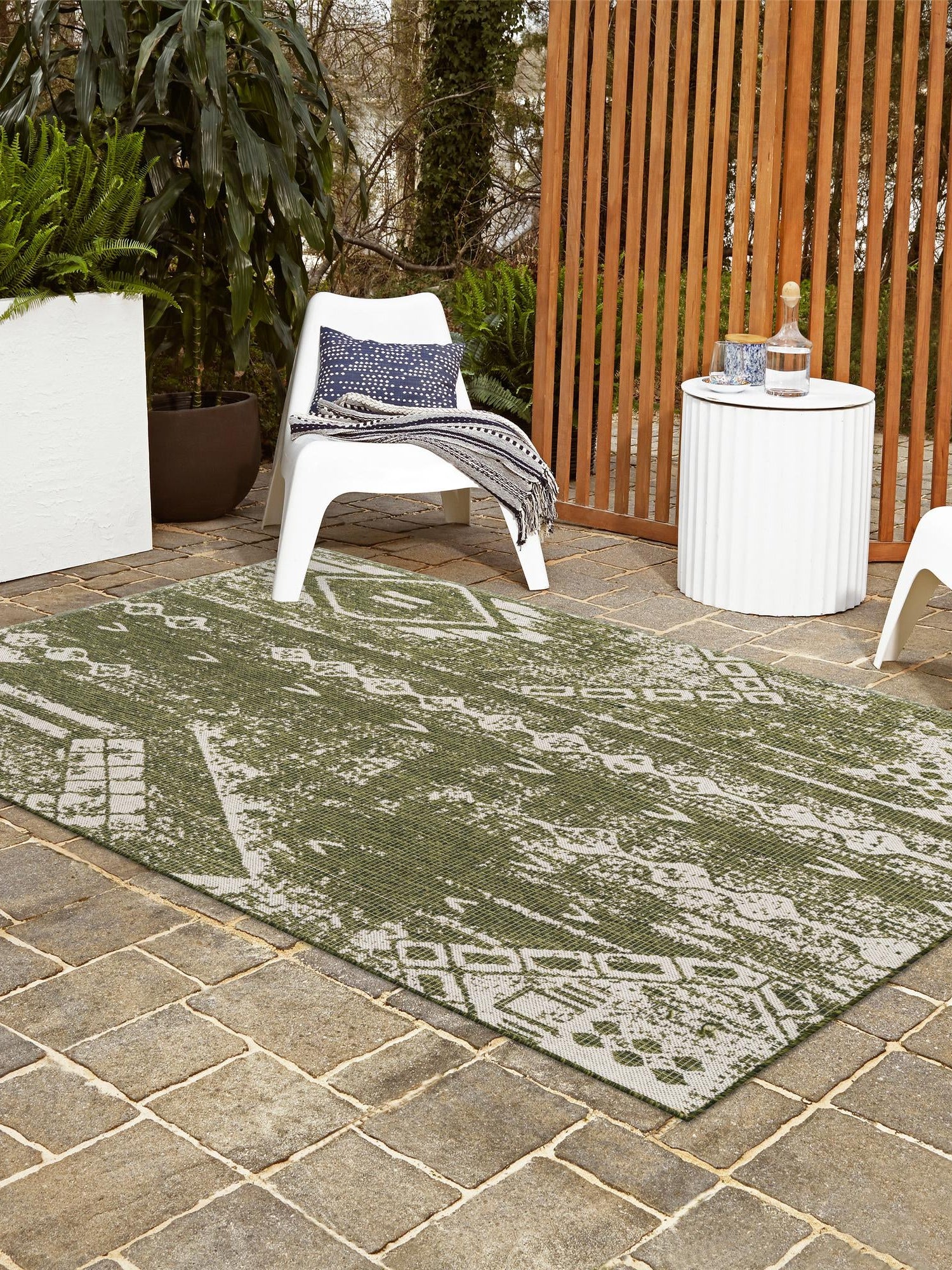 Green 9' x 12' Outdoor Bohemian Rectangle Area Rug Weather Resistant for Patio, Deck, Terrace, Balcony, Porch 100% Polypropylene Boho Carpet Mat for Sale at Rug Engine