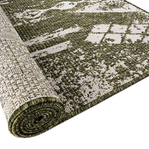 Green 7' 1 x 10' Outdoor Bohemian Rectangle Area Rug Weather Resistant for Patio, Deck, Terrace, Balcony, Porch 100% Polypropylene Boho Carpet Mat for Sale at Rug Engine
