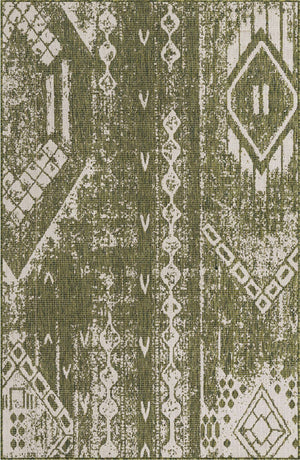 Green 5' 3 x 8' Outdoor Bohemian Rectangle Area Rug Weather Resistant for Patio, Deck, Terrace, Balcony, Porch 100% Polypropylene Boho Carpet Mat for Sale at Rug Engine