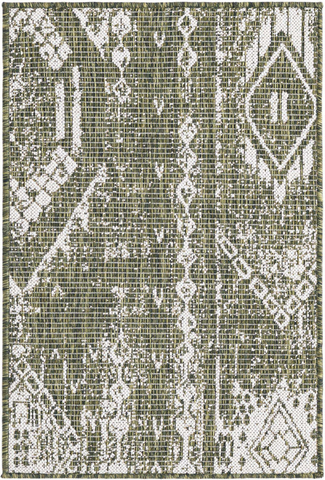 Green 2' x 3' 1 Outdoor Bohemian Rectangle Area Rug Weather Resistant for Patio, Deck, Terrace, Balcony, Porch 100% Polypropylene Boho Carpet Mat for Sale at Rug Engine