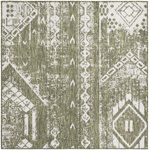Green 5' 3 x 5' 3 Outdoor Bohemian Square Area Rug Weather Resistant for Patio, Deck, Terrace, Balcony, Porch 100% Polypropylene Boho Carpet Mat for Sale at Rug Engine