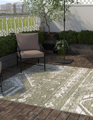 Green 10' 8 x 10' 8 Outdoor Bohemian Square Area Rug Weather Resistant for Patio, Deck, Terrace, Balcony, Porch 100% Polypropylene Boho Carpet Mat for Sale at Rug Engine