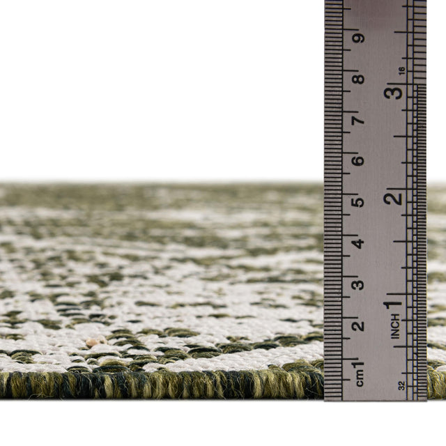 Green 5' 3 x 5' 3 Outdoor Bohemian Square Area Rug Weather Resistant for Patio, Deck, Terrace, Balcony, Porch 100% Polypropylene Boho Carpet Mat for Sale at Rug Engine