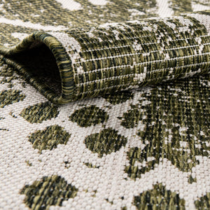 Green 7' 1 x 7' 1 Outdoor Bohemian Square Area Rug Weather Resistant for Patio, Deck, Terrace, Balcony, Porch 100% Polypropylene Boho Carpet Mat for Sale at Rug Engine