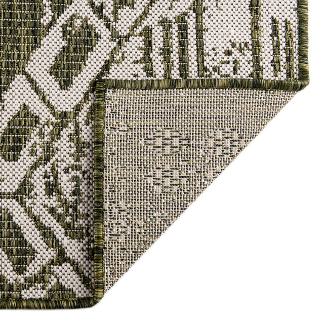Green 7' 1 x 7' 1 Outdoor Bohemian Square Area Rug Weather Resistant for Patio, Deck, Terrace, Balcony, Porch 100% Polypropylene Boho Carpet Mat for Sale at Rug Engine