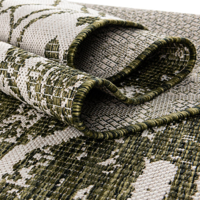 Green 5' 3 x 5' 3 Outdoor Bohemian Square Area Rug Weather Resistant for Patio, Deck, Terrace, Balcony, Porch 100% Polypropylene Boho Carpet Mat for Sale at Rug Engine