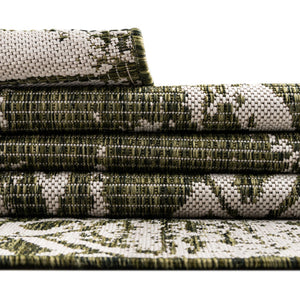 Green 5' 3 x 5' 3 Outdoor Bohemian Square Area Rug Weather Resistant for Patio, Deck, Terrace, Balcony, Porch 100% Polypropylene Boho Carpet Mat for Sale at Rug Engine