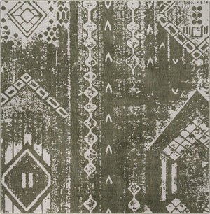 Green 13' 1 x 13' 1 Outdoor Bohemian Square Area Rug Weather Resistant for Patio, Deck, Terrace, Balcony, Porch 100% Polypropylene Boho Carpet Mat for Sale at Rug Engine