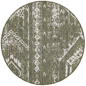 Green 3' 1 x 3' 1 Outdoor Bohemian Round Area Rug Weather Resistant for Patio, Deck, Terrace, Balcony, Porch 100% Polypropylene Boho Carpet Mat for Sale at Rug Engine