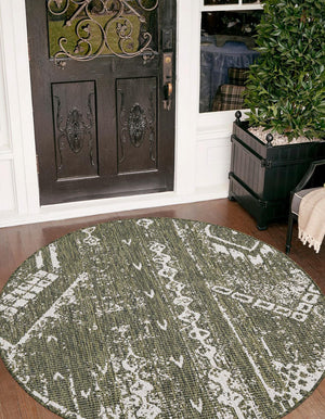 Green 10' 8 x 10' 8 Outdoor Bohemian Round Area Rug Weather Resistant for Patio, Deck, Terrace, Balcony, Porch 100% Polypropylene Boho Carpet Mat for Sale at Rug Engine