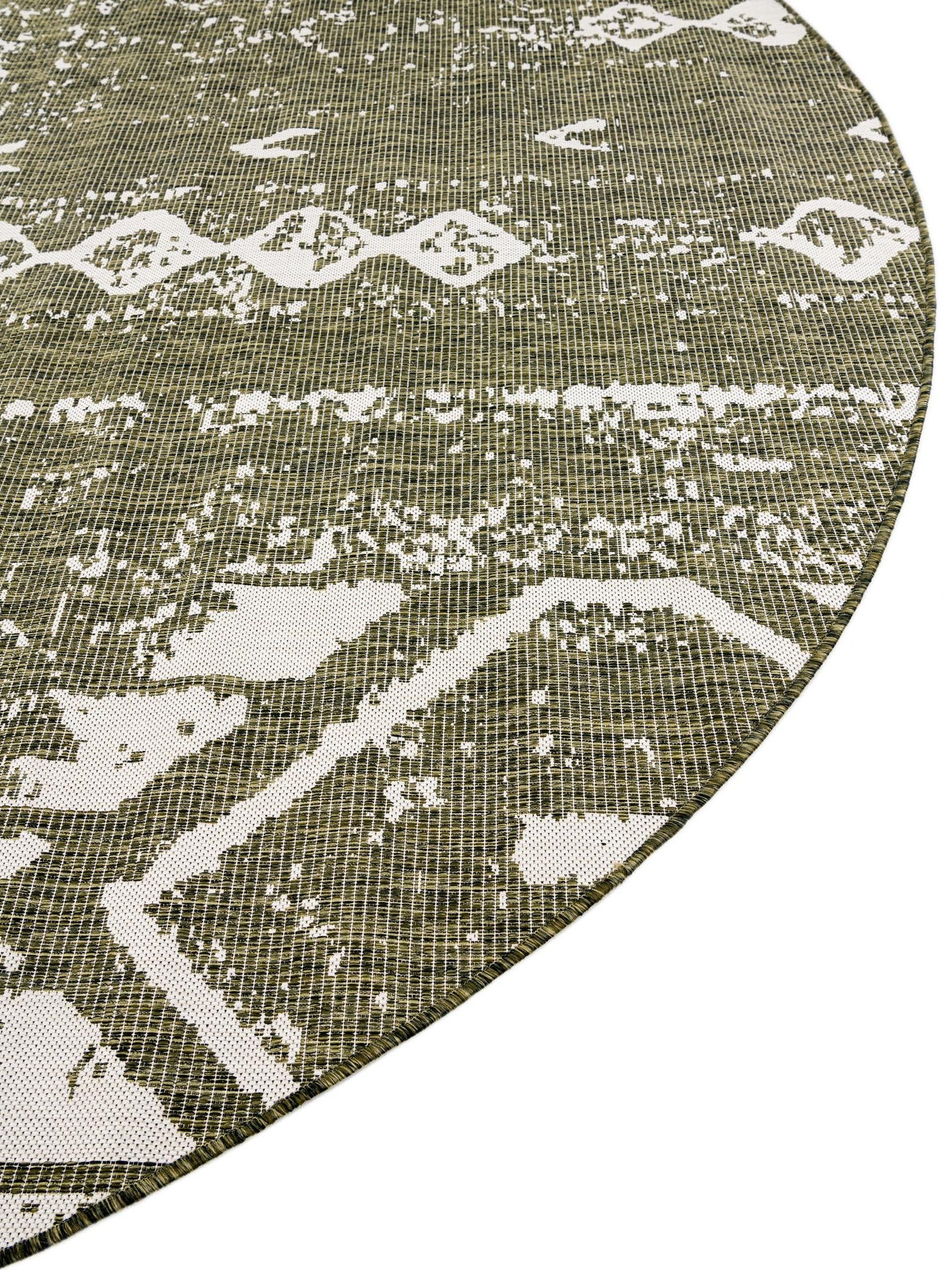 Green 10' 8 x 10' 8 Outdoor Bohemian Round Area Rug Weather Resistant for Patio, Deck, Terrace, Balcony, Porch 100% Polypropylene Boho Carpet Mat for Sale at Rug Engine