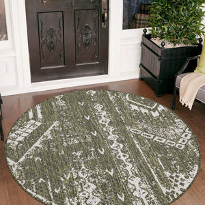 Green 7' 10 x 7' 10 Outdoor Bohemian Round Area Rug Weather Resistant for Patio, Deck, Terrace, Balcony, Porch 100% Polypropylene Boho Carpet Mat for Sale at Rug Engine
