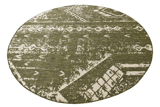 Green 7' 10 x 7' 10 Outdoor Bohemian Round Area Rug Weather Resistant for Patio, Deck, Terrace, Balcony, Porch 100% Polypropylene Boho Carpet Mat for Sale at Rug Engine