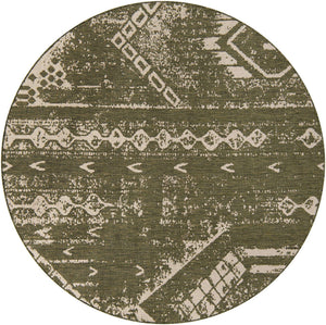 Green 7' 10 x 7' 10 Outdoor Bohemian Round Area Rug Weather Resistant for Patio, Deck, Terrace, Balcony, Porch 100% Polypropylene Boho Carpet Mat for Sale at Rug Engine