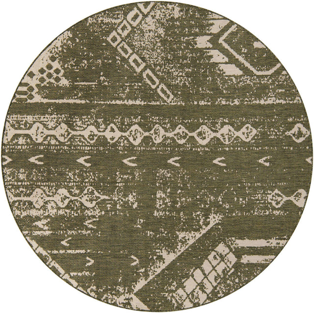 Green 7' 10 x 7' 10 Outdoor Bohemian Round Area Rug Weather Resistant for Patio, Deck, Terrace, Balcony, Porch 100% Polypropylene Boho Carpet Mat for Sale at Rug Engine