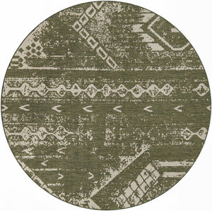 Green 13' 1 x 13' 1 Outdoor Bohemian Round Area Rug Weather Resistant for Patio, Deck, Terrace, Balcony, Porch 100% Polypropylene Boho Carpet Mat for Sale at Rug Engine