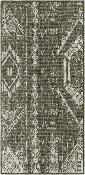 Green 2' x 4' 1 Outdoor Bohemian Runner Area Rug Weather Resistant for Patio, Deck, Terrace, Balcony, Porch 100% Polypropylene Boho Carpet Mat for Sale at Rug Engine