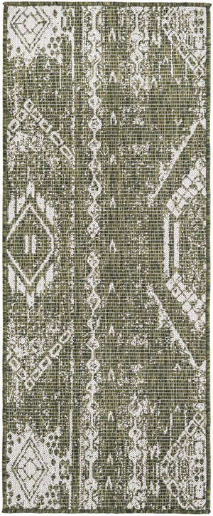 Green 2' x 5' 3 Outdoor Bohemian Runner Area Rug Weather Resistant for Patio, Deck, Terrace, Balcony, Porch 100% Polypropylene Boho Carpet Mat for Sale at Rug Engine