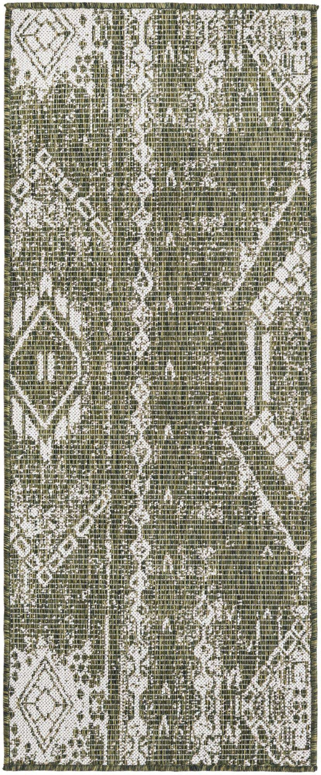 Green 2' x 5' 3 Outdoor Bohemian Runner Area Rug Weather Resistant for Patio, Deck, Terrace, Balcony, Porch 100% Polypropylene Boho Carpet Mat for Sale at Rug Engine