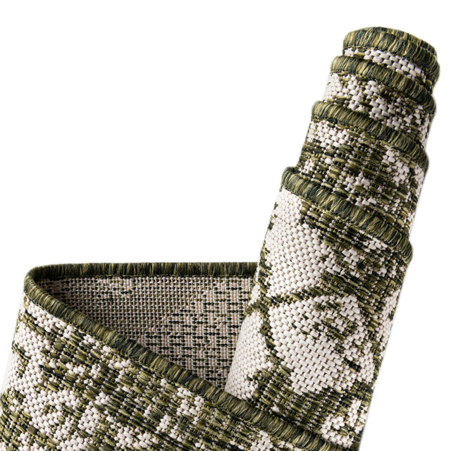 Green 2' 7 x 12' Outdoor Bohemian Runner Area Rug Weather Resistant for Patio, Deck, Terrace, Balcony, Porch 100% Polypropylene Boho Carpet Mat for Sale at Rug Engine