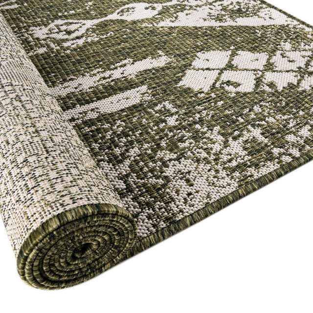 Green 3' 3 x 14' 1 Outdoor Bohemian Runner Area Rug Weather Resistant for Patio, Deck, Terrace, Balcony, Porch 100% Polypropylene Boho Carpet Mat for Sale at Rug Engine