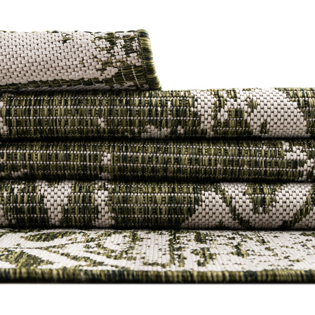 Green 2' 7 x 12' Outdoor Bohemian Runner Area Rug Weather Resistant for Patio, Deck, Terrace, Balcony, Porch 100% Polypropylene Boho Carpet Mat for Sale at Rug Engine