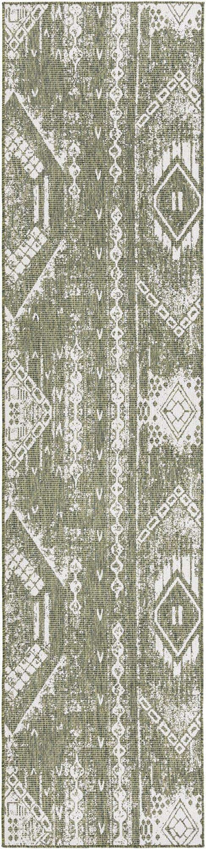 Green 3' 3 x 14' 1 Outdoor Bohemian Runner Area Rug Weather Resistant for Patio, Deck, Terrace, Balcony, Porch 100% Polypropylene Boho Carpet Mat for Sale at Rug Engine