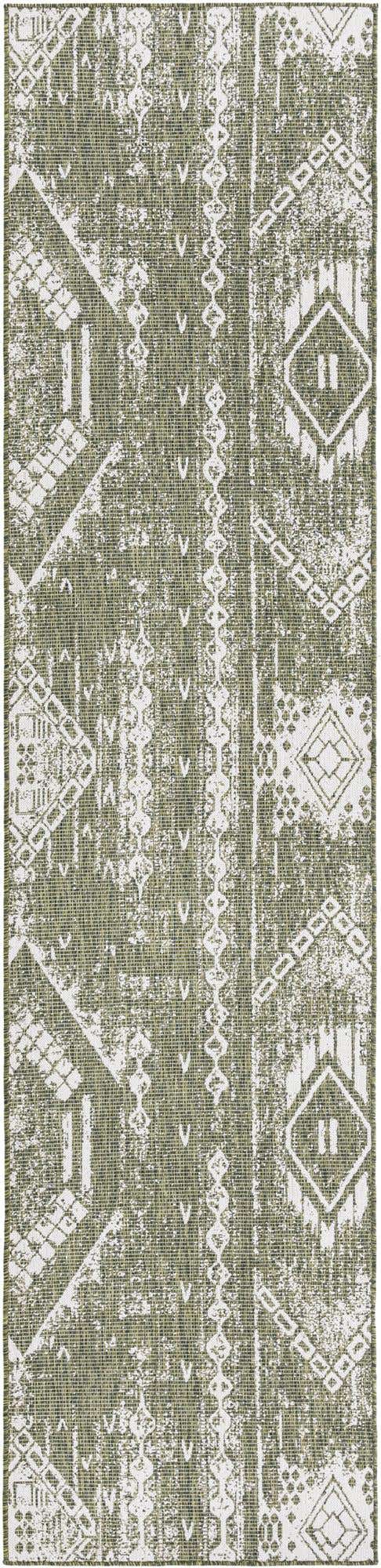 Green 3' 3 x 14' 1 Outdoor Bohemian Runner Area Rug Weather Resistant for Patio, Deck, Terrace, Balcony, Porch 100% Polypropylene Boho Carpet Mat for Sale at Rug Engine
