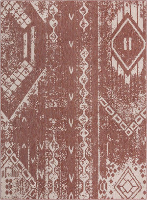 Rust Red 10' x 13' 1 Outdoor Bohemian Rectangle Area Rug Weather Resistant for Patio, Deck, Terrace, Balcony, Porch 100% Polypropylene Boho Carpet Mat for Sale at Rug Engine