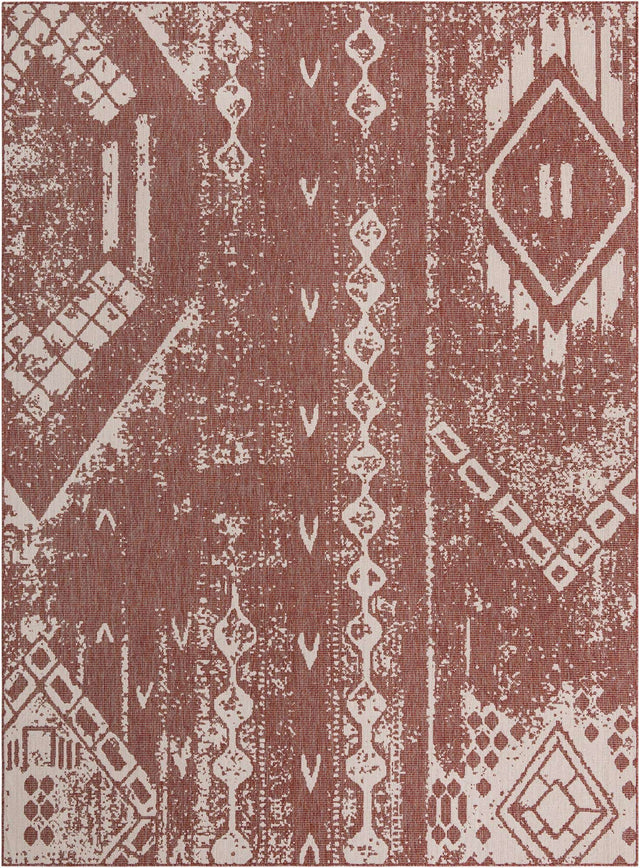 Rust Red 10' x 13' 1 Outdoor Bohemian Rectangle Area Rug Weather Resistant for Patio, Deck, Terrace, Balcony, Porch 100% Polypropylene Boho Carpet Mat for Sale at Rug Engine