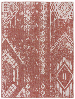 Rust Red 9' x 12' Outdoor Bohemian Rectangle Area Rug Weather Resistant for Patio, Deck, Terrace, Balcony, Porch 100% Polypropylene Boho Carpet Mat for Sale at Rug Engine