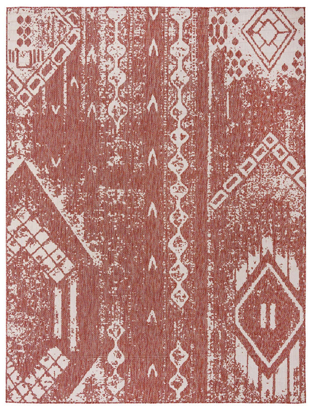 Rust Red 9' x 12' Outdoor Bohemian Rectangle Area Rug Weather Resistant for Patio, Deck, Terrace, Balcony, Porch 100% Polypropylene Boho Carpet Mat for Sale at Rug Engine