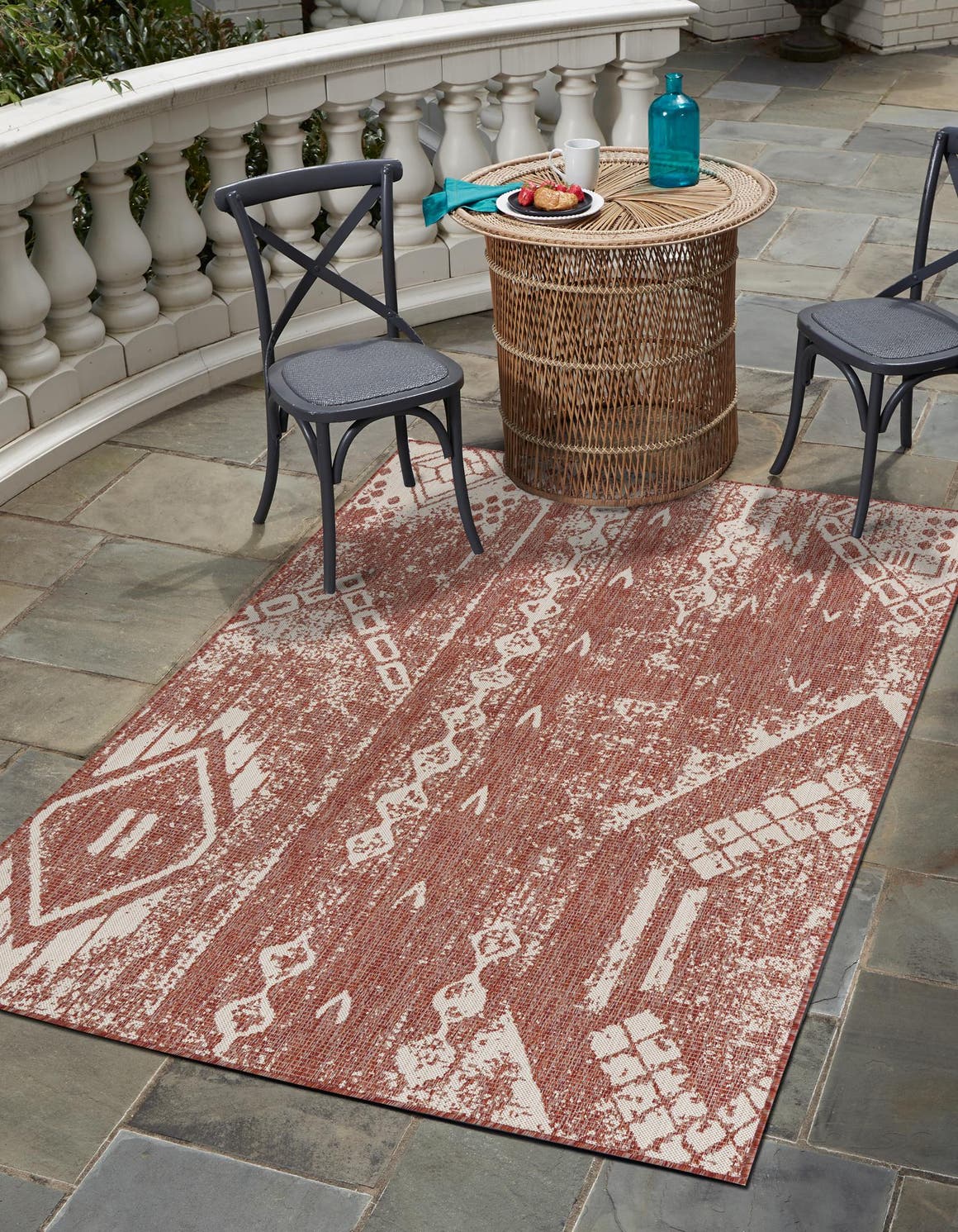 Rust Red 2' x 3' 1 Outdoor Bohemian Rectangle Area Rug Weather Resistant for Patio, Deck, Terrace, Balcony, Porch 100% Polypropylene Boho Carpet Mat for Sale at Rug Engine
