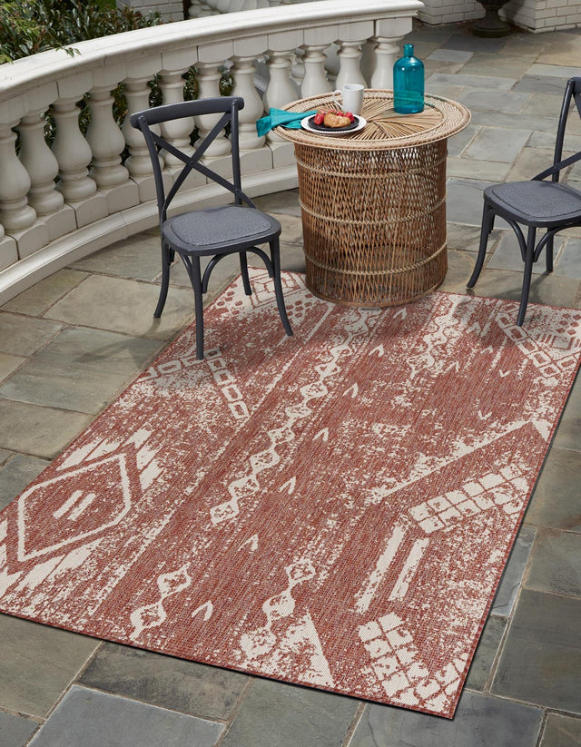 Rust Red 7' 10 x 10' Outdoor Bohemian Rectangle Area Rug Weather Resistant for Patio, Deck, Terrace, Balcony, Porch 100% Polypropylene Boho Carpet Mat for Sale at Rug Engine