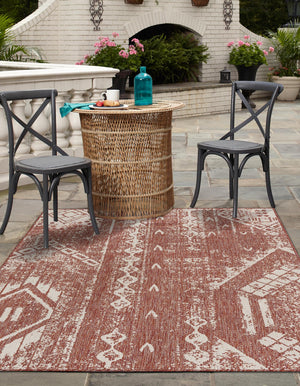 Rust Red 10' x 13' 1 Outdoor Bohemian Rectangle Area Rug Weather Resistant for Patio, Deck, Terrace, Balcony, Porch 100% Polypropylene Boho Carpet Mat for Sale at Rug Engine