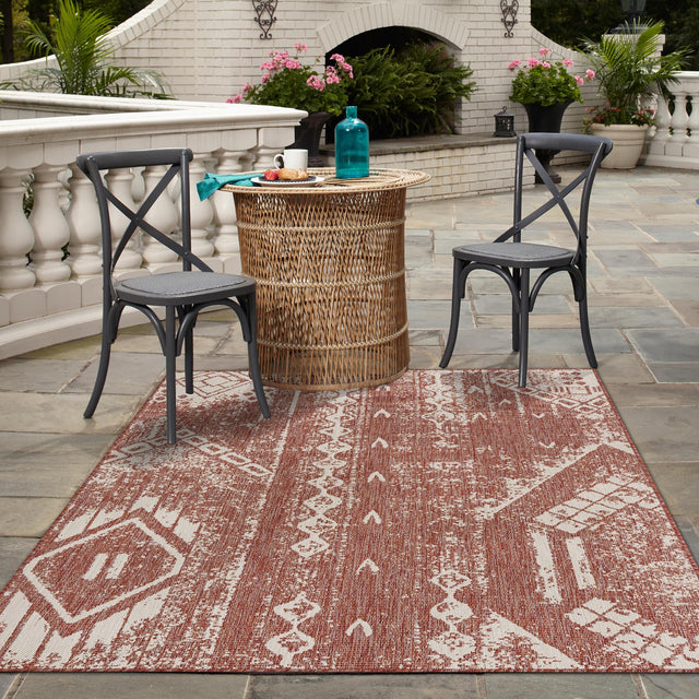 Rust Red 6' 1 x 9' Outdoor Bohemian Rectangle Area Rug Weather Resistant for Patio, Deck, Terrace, Balcony, Porch 100% Polypropylene Boho Carpet Mat for Sale at Rug Engine