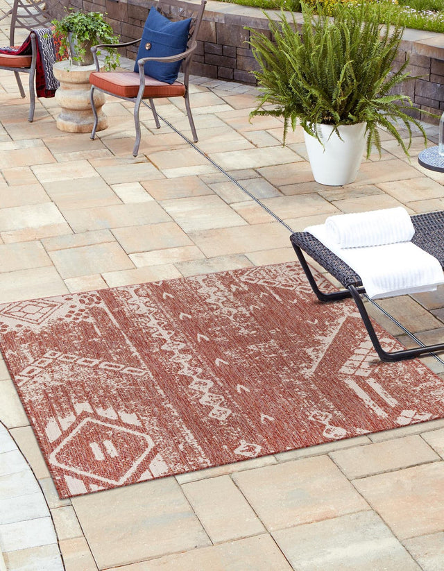 Rust Red 10' 8 x 10' 8 Outdoor Bohemian Square Area Rug Weather Resistant for Patio, Deck, Terrace, Balcony, Porch 100% Polypropylene Boho Carpet Mat for Sale at Rug Engine