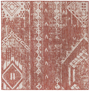 Rust Red 5' 3 x 5' 3 Outdoor Bohemian Square Area Rug Weather Resistant for Patio, Deck, Terrace, Balcony, Porch 100% Polypropylene Boho Carpet Mat for Sale at Rug Engine