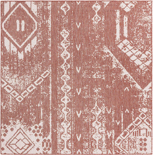 Rust Red 7' 1 x 7' 1 Outdoor Bohemian Square Area Rug Weather Resistant for Patio, Deck, Terrace, Balcony, Porch 100% Polypropylene Boho Carpet Mat for Sale at Rug Engine