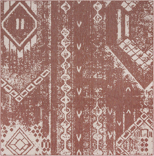 Rust Red 10' 8 x 10' 8 Outdoor Bohemian Square Area Rug Weather Resistant for Patio, Deck, Terrace, Balcony, Porch 100% Polypropylene Boho Carpet Mat for Sale at Rug Engine
