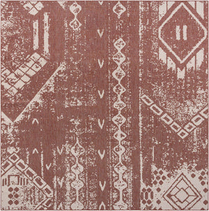 Rust Red 13' 1 x 13' 1 Outdoor Bohemian Square Area Rug Weather Resistant for Patio, Deck, Terrace, Balcony, Porch 100% Polypropylene Boho Carpet Mat for Sale at Rug Engine
