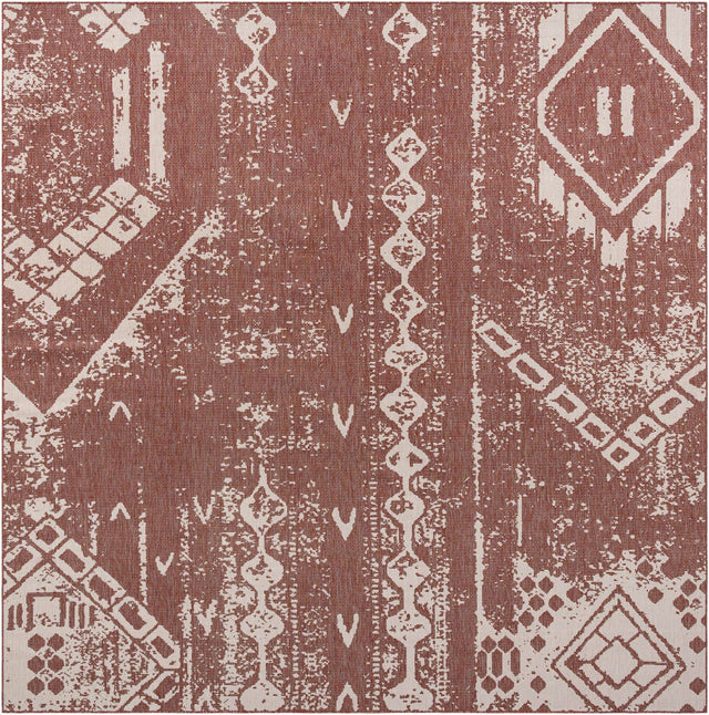 Rust Red 13' 1 x 13' 1 Outdoor Bohemian Square Area Rug Weather Resistant for Patio, Deck, Terrace, Balcony, Porch 100% Polypropylene Boho Carpet Mat for Sale at Rug Engine