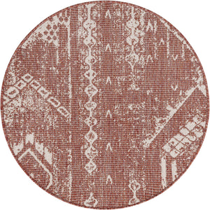 Rust Red 3' 1 x 3' 1 Outdoor Bohemian Round Area Rug Weather Resistant for Patio, Deck, Terrace, Balcony, Porch 100% Polypropylene Boho Carpet Mat for Sale at Rug Engine