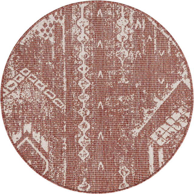 Rust Red 3' 1 x 3' 1 Outdoor Bohemian Round Area Rug Weather Resistant for Patio, Deck, Terrace, Balcony, Porch 100% Polypropylene Boho Carpet Mat for Sale at Rug Engine