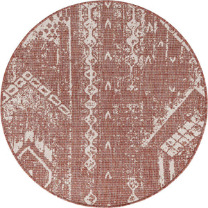 Rust Red 4' 1 x 4' 1 Outdoor Bohemian Round Area Rug Weather Resistant for Patio, Deck, Terrace, Balcony, Porch 100% Polypropylene Boho Carpet Mat for Sale at Rug Engine