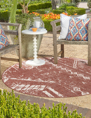 Rust Red 13' 1 x 13' 1 Outdoor Bohemian Round Area Rug Weather Resistant for Patio, Deck, Terrace, Balcony, Porch 100% Polypropylene Boho Carpet Mat for Sale at Rug Engine