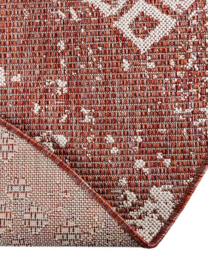 Rust Red 6' 1 x 6' 1 Outdoor Bohemian Round Area Rug Weather Resistant for Patio, Deck, Terrace, Balcony, Porch 100% Polypropylene Boho Carpet Mat for Sale at Rug Engine